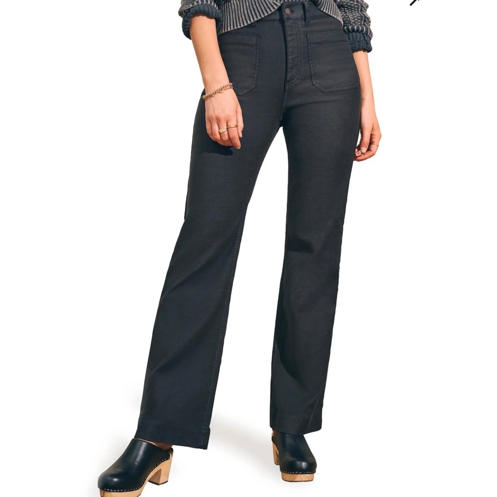 NWT Faherty Womens Stretch Terry Patch Pockets Pants 24 Wide Leg Washed Black